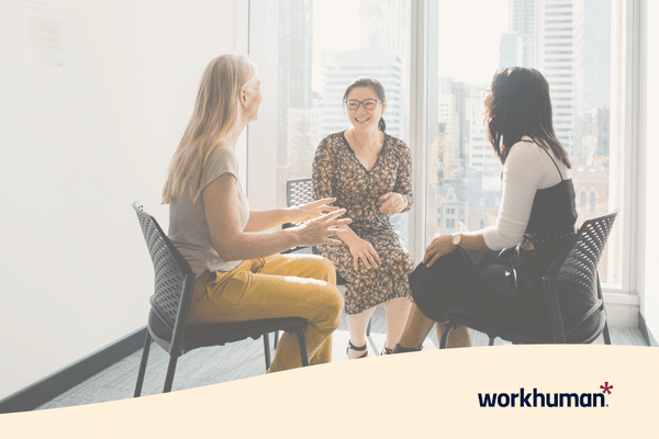 Human Workplace Index - 3 people sitting and talking