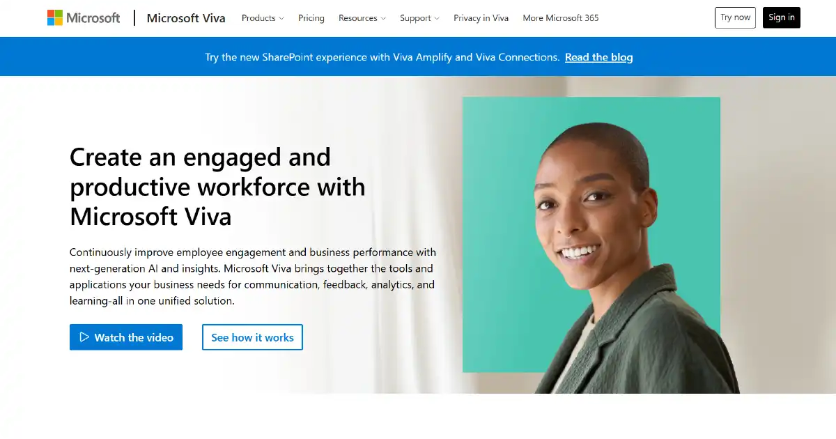 Screen capture of the Microsoft Viva platform offering.