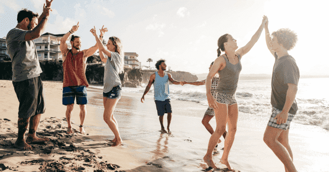 A team goes to the beach as it's one of the best outdoor team activities