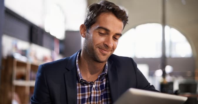 male employee working on his skills profile