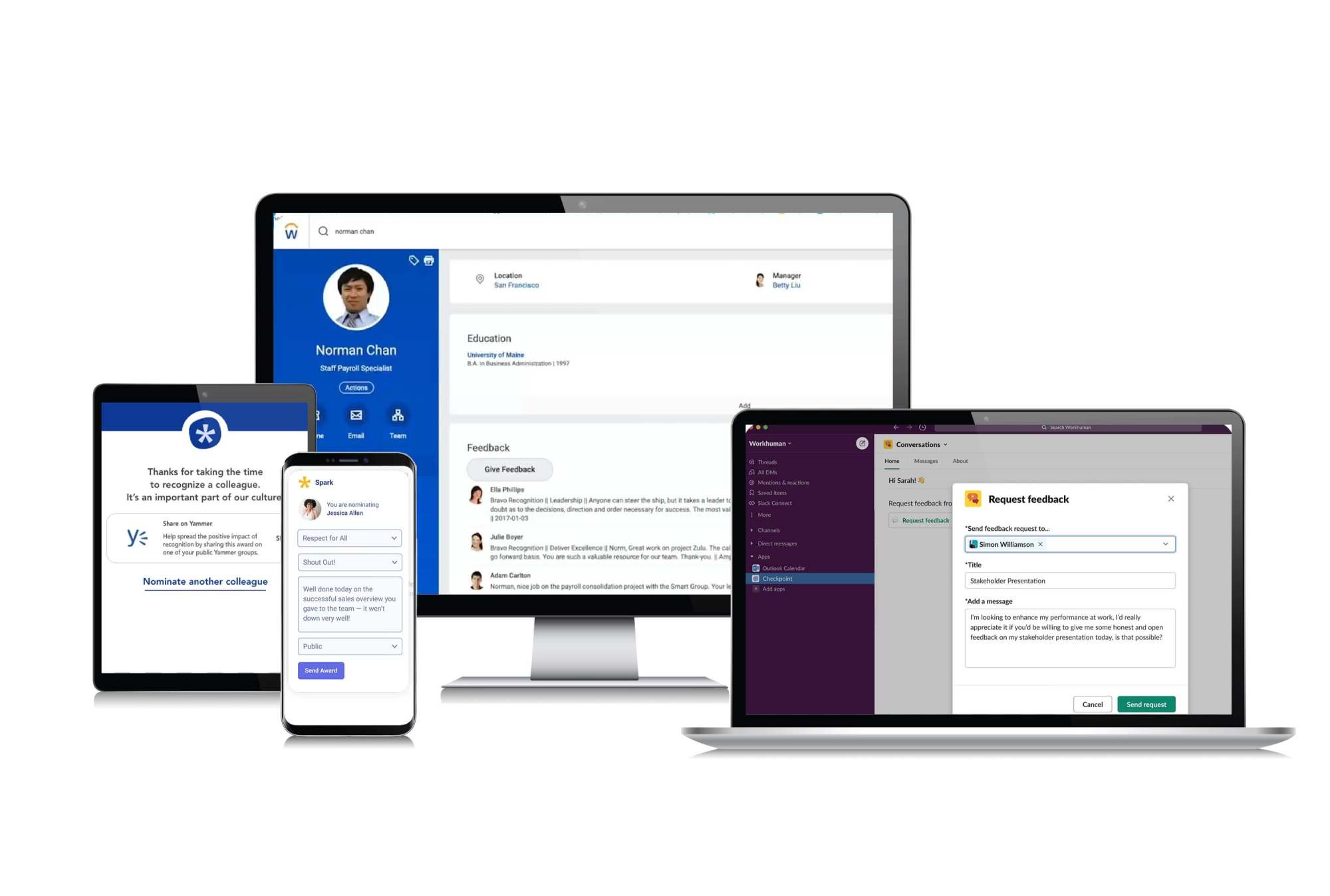 Workhuman platform integrations displayed on different devices