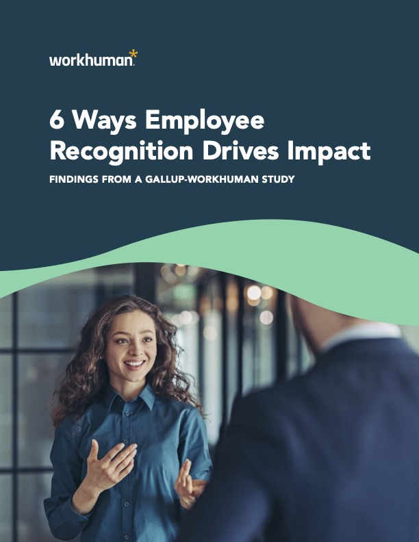 Cover image for the report, "6 Ways Recognition Drives Impact"