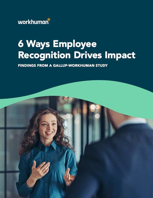 Cover image for the report, "6 Ways Recognition Drives Impact"