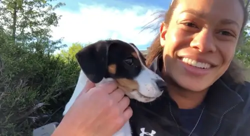 woman and a dog