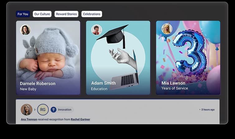 A prompt displaying a question about the impact of recognition on team retention. The question reads, "Show me how recognition is impacting retention on my team." Accompanying this is a radar chart illustrating three top skills: Growth Mindset, Efficiency, and Communication. The chart visually highlights the performance in each area.