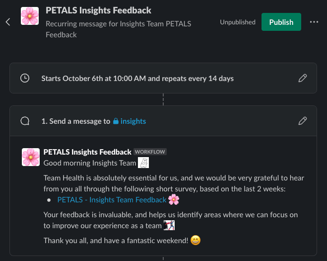 Petals iQ feedback Slack Workflow