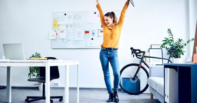 A woman in an excited pose