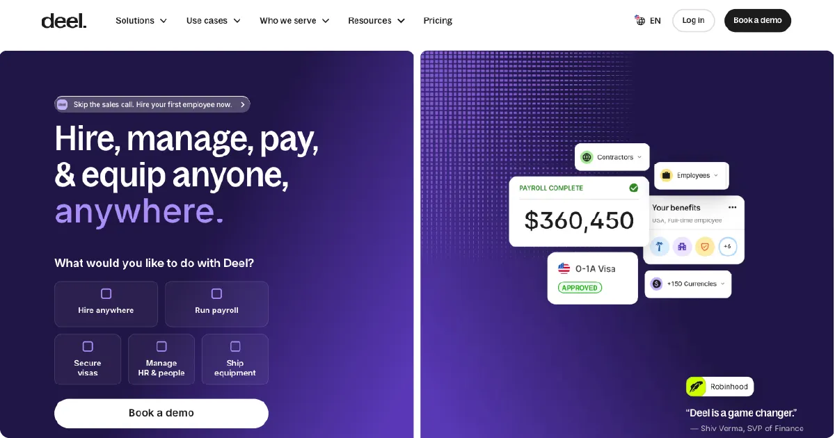 Deel - Hire, manage, pay, & equip anyone, anywhere with UI cards for payroll, visas, and currencies.