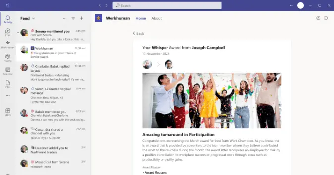 Microsoft teams integrations puts recognition in your workflow