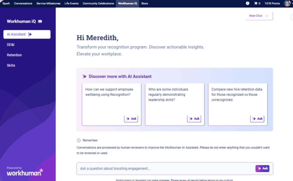 Let’s say you want to understand who across the organization regularly demonstrates leadership qualities, or you want to learn how new hires are impacted by recognition.