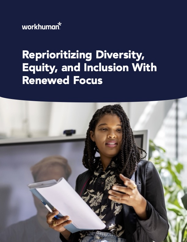 cover image for the report, "Reprioritizing Diversity Equity and Inclusion with Renewed Focus"