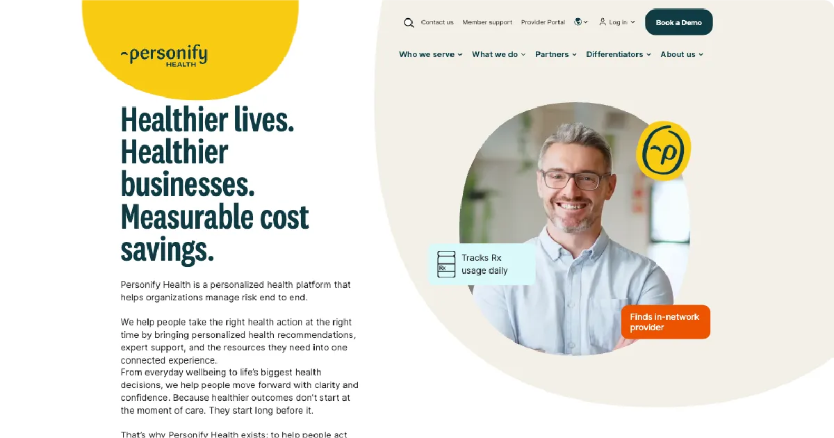 Snapshot of Personify Health's homepage hero section for its employee health platform