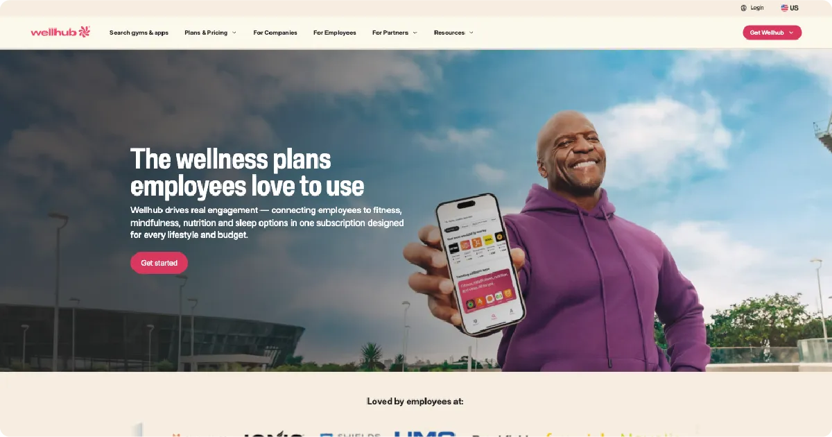 Snapshot of Wellhub's homepage hero section for its corporate wellness platform