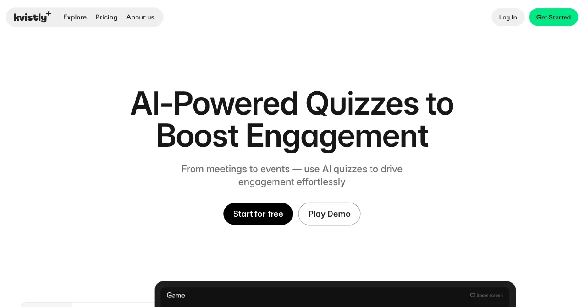 Kvistly AI-powered quizzes interface is designed to enhance engagement in meetings and events effortlessly