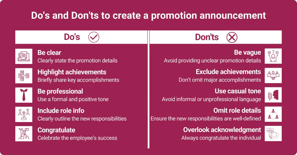 Image showing dos and don'ts to create a promotion announcement