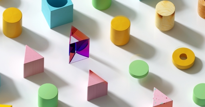 Different color and shaped 3D objects.