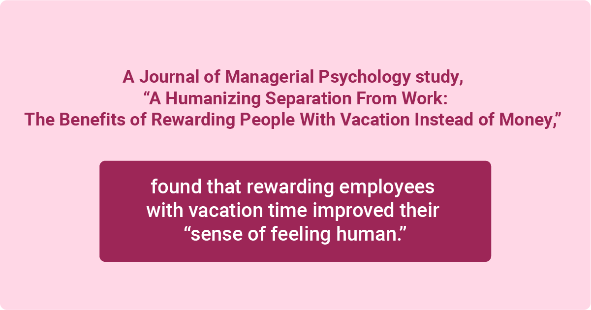 Study showing vacation time rewards improved employees’ sense of feeling human at work