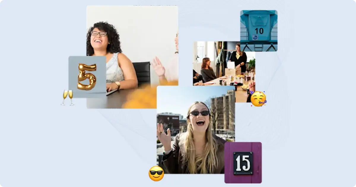 Collage of happy employees celebrating career milestones