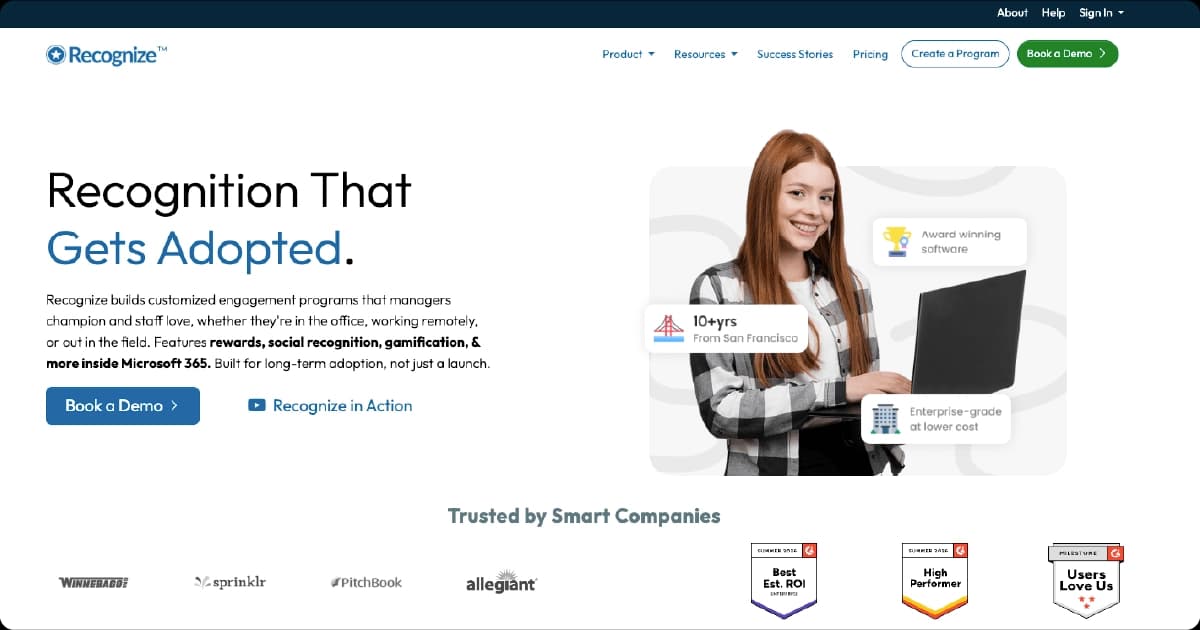 Recognize employee recognition software homepage