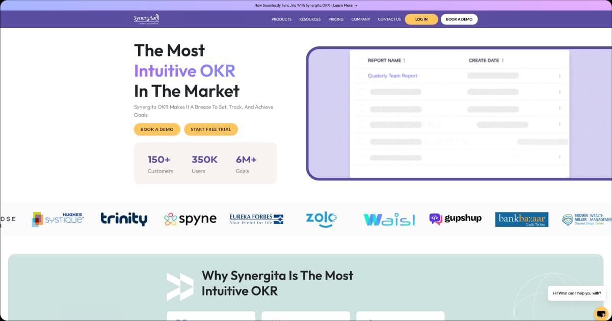 Synergita OKR software dashboard and reporting interface