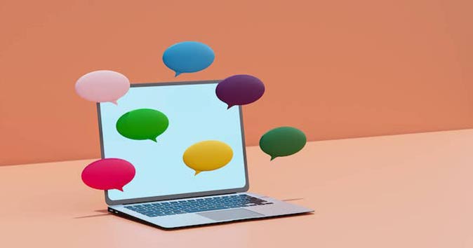 laptop with animated dialog boxes