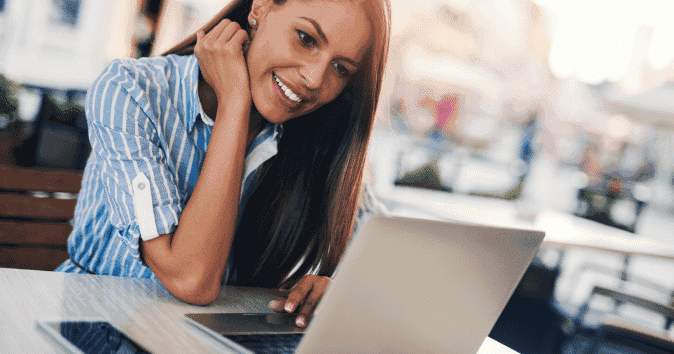 a woman having a fun virtual office party
