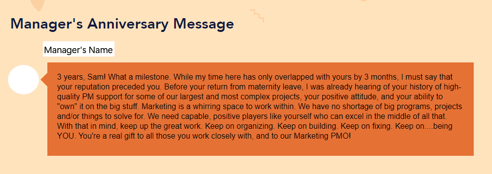 manager's anniversary message to employee