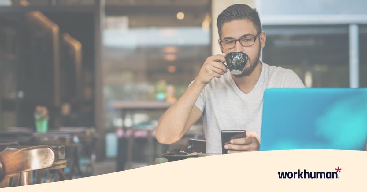 remote worker in a coffee shop who doesn't have an office