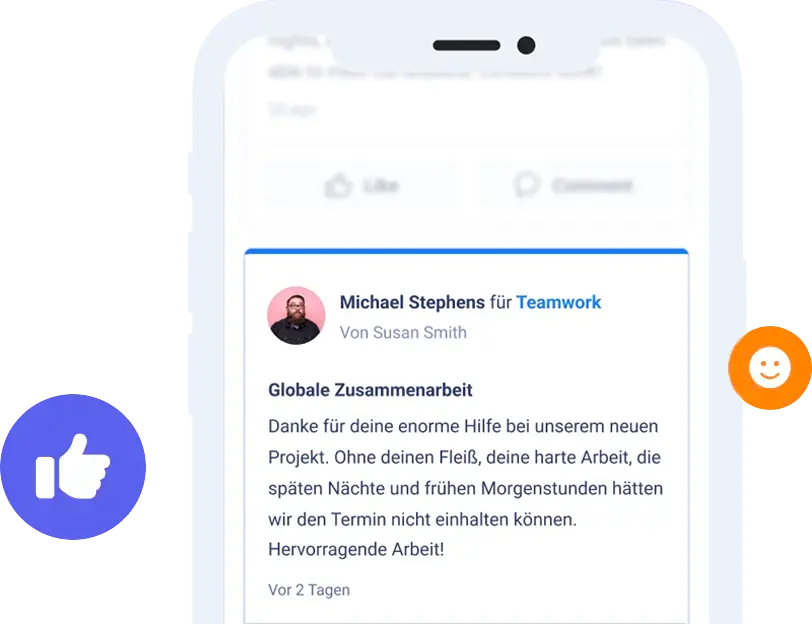 Eine mobile App, die einen sozialen Feed mit dekorativen Symbolen zeigt.