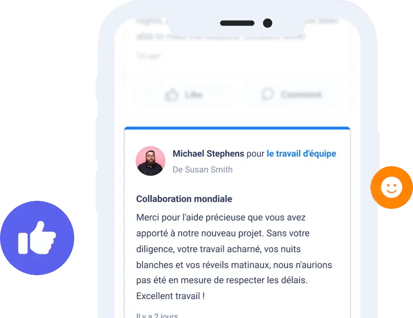 Une application mobile affichant un flux social avec des icônes décoratives.