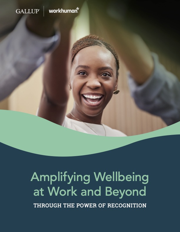 cover image for the report, "Amplifying Wellbeing at Work and Beyond Through the Power of Recognition"