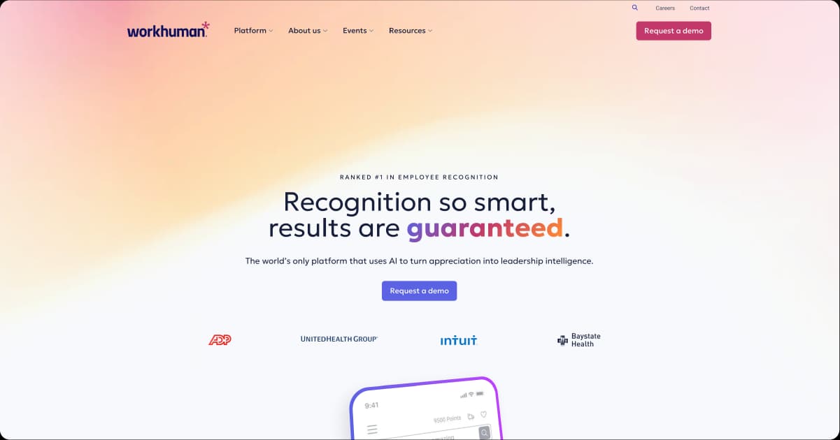 Workhuman employee recognition platform homepage banner