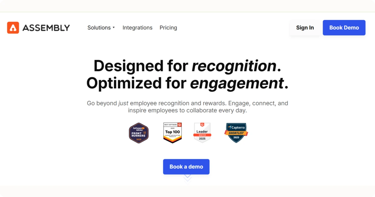 Assembly homepage designed to offer employee recognition and optimize engagement.
