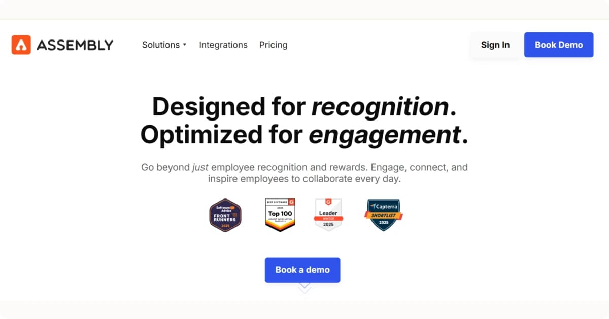 Assembly homepage designed to offer employee recognition and optimize engagement.