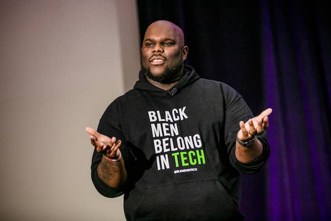 Kham Ward, founder of BLK men in tech, presenting at Workhuman Live