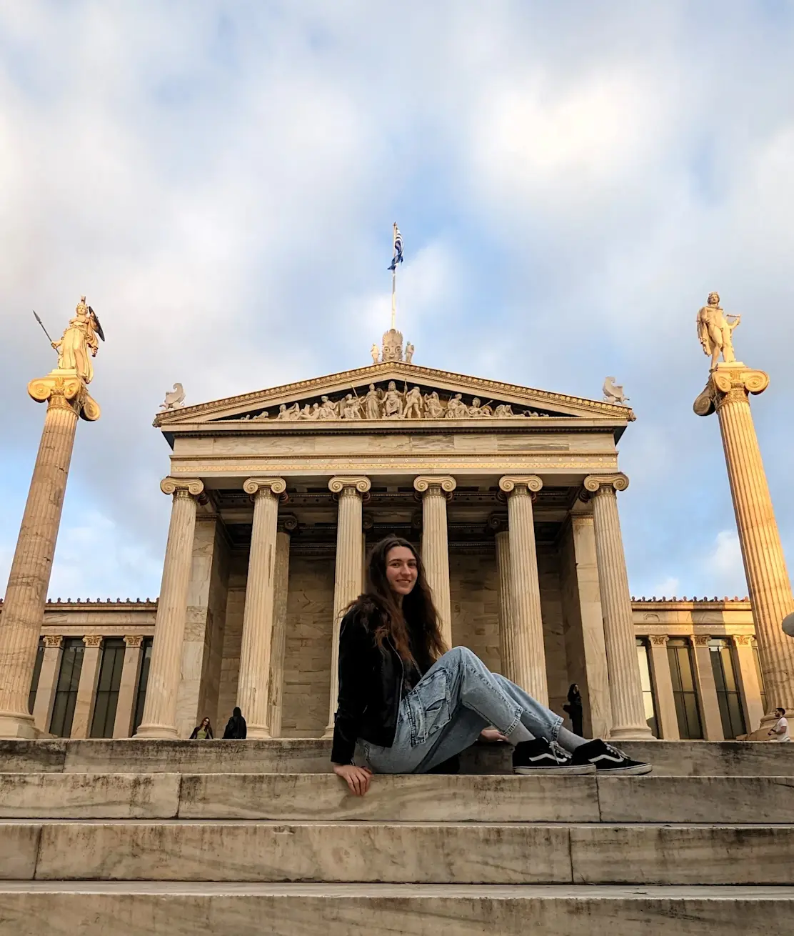 Laura Tolis in front of monument