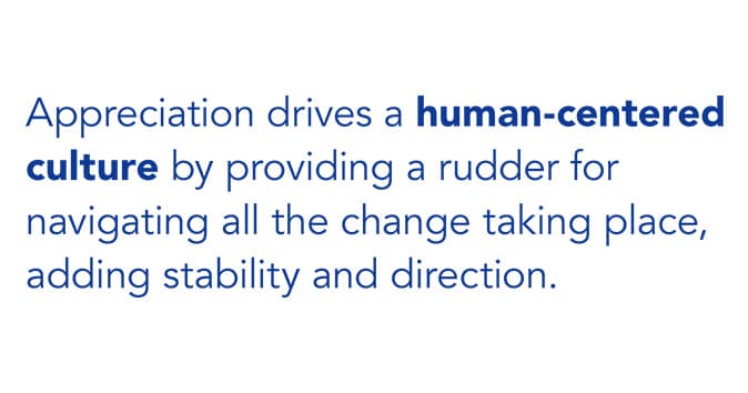 Appreciation fosters a human-centered workplace culture.
