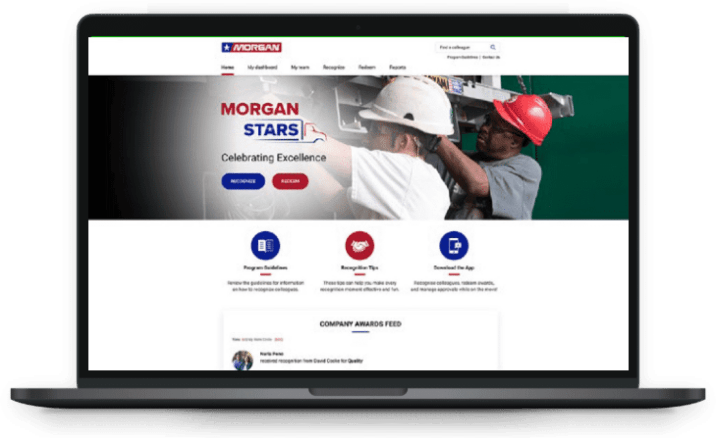 desktop view of employee recognition landing page for Morgan Stars