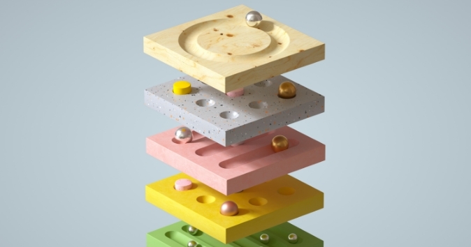 Stacked 3d marble shapes.