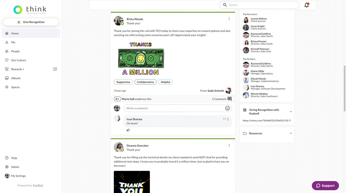 kudos homepage feed