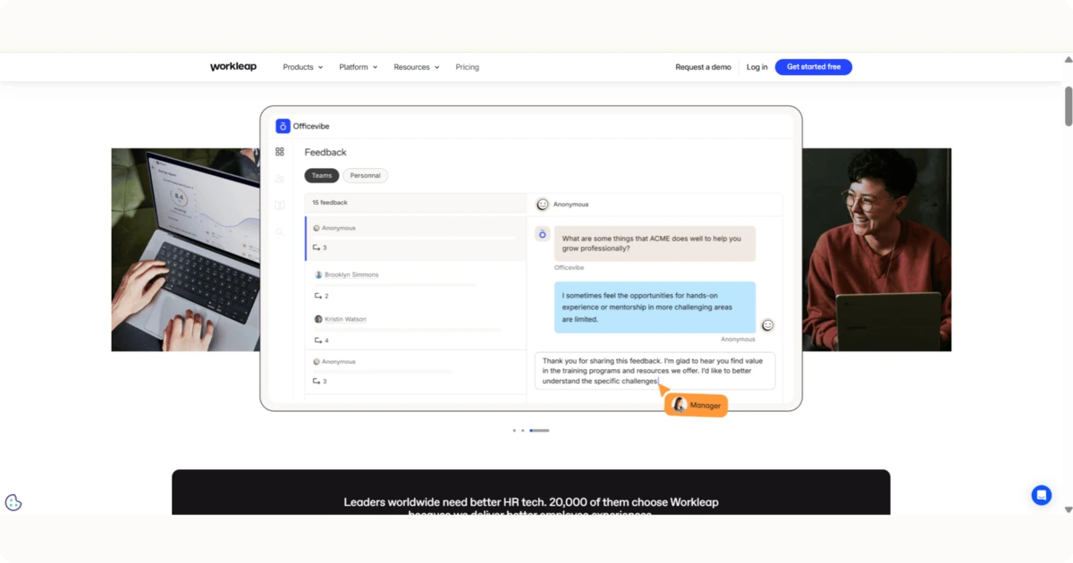The user interface of Officevibe by Workleap that provides customizable survey templates.