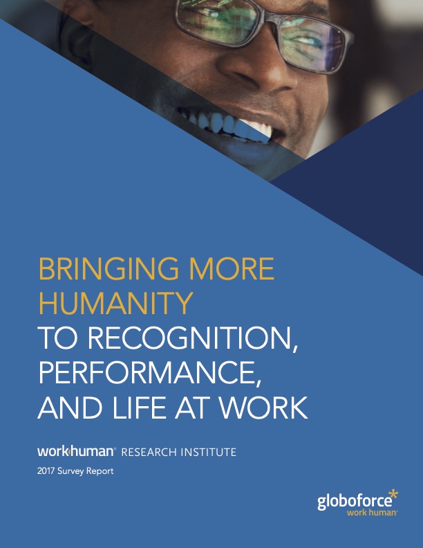 Cover image for the report, "Bringing More Humanity to Recognition, Performance, and Life at Work"