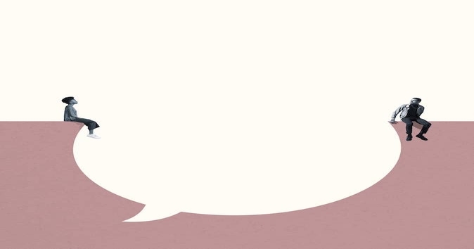 Two people sitting on a virtual dialog box