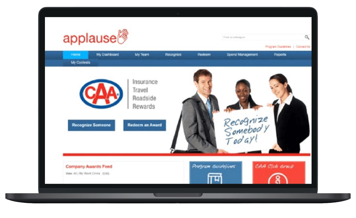 desktop view of employee recognition landing page for Applause