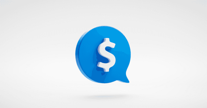 Blue speech bubble with money symbol