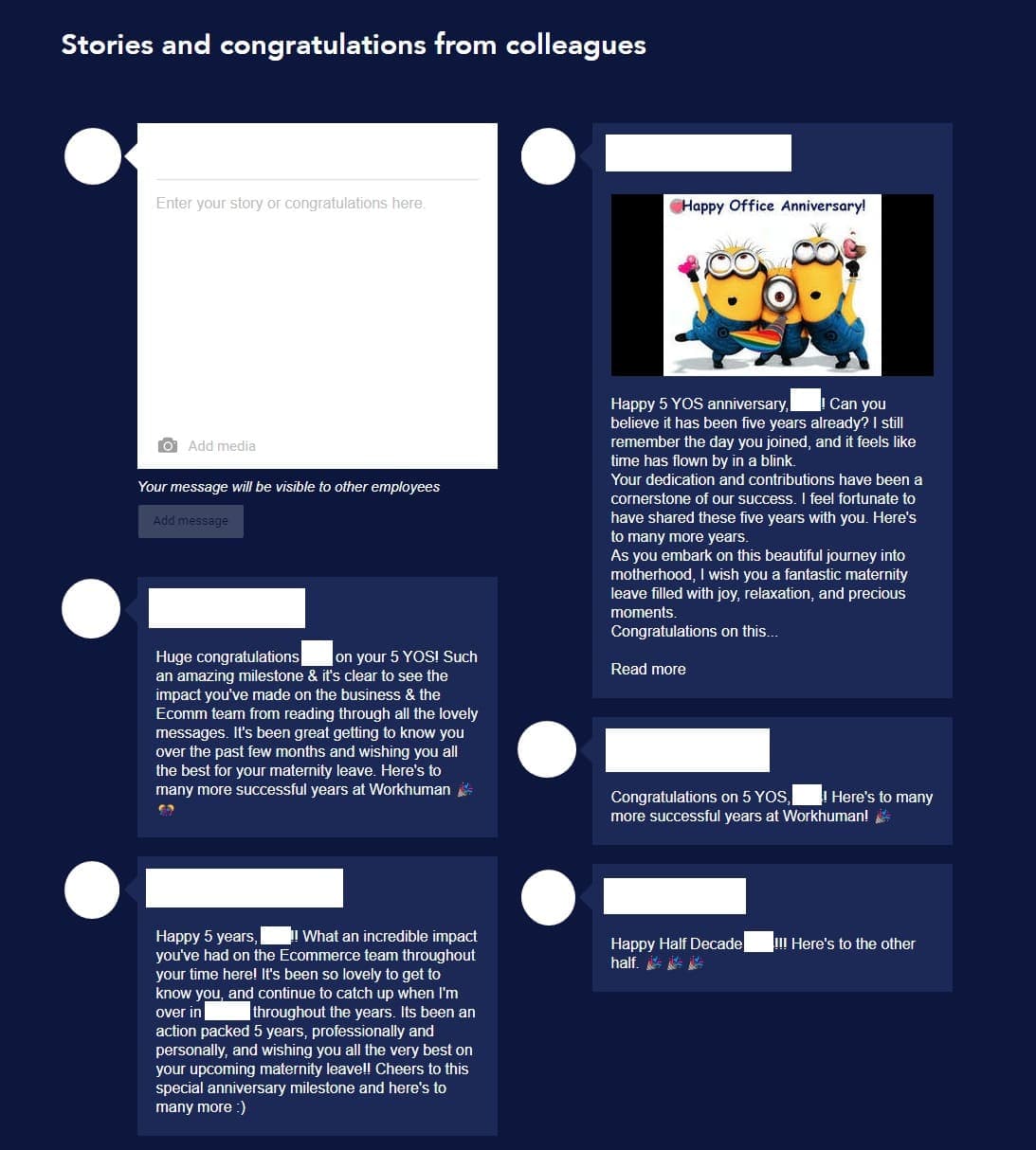 5 year work anniversary message from colleagues