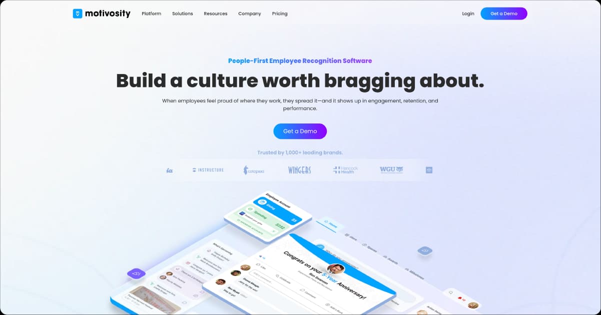 Motivosity employee recognition software platform interface